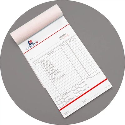 Restaurant guest check pad with red accents and blank lines for orders.