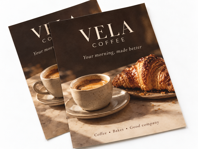 Illustrative design: VELA COFFEE café flyer mockup