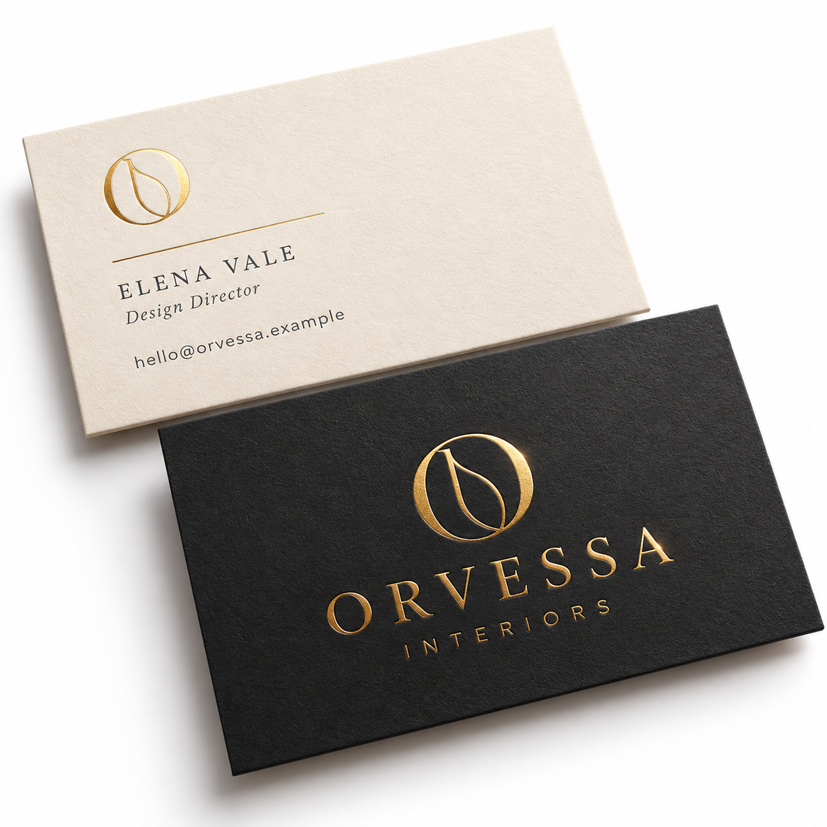 Illustrative gold business card company mockup on a white background