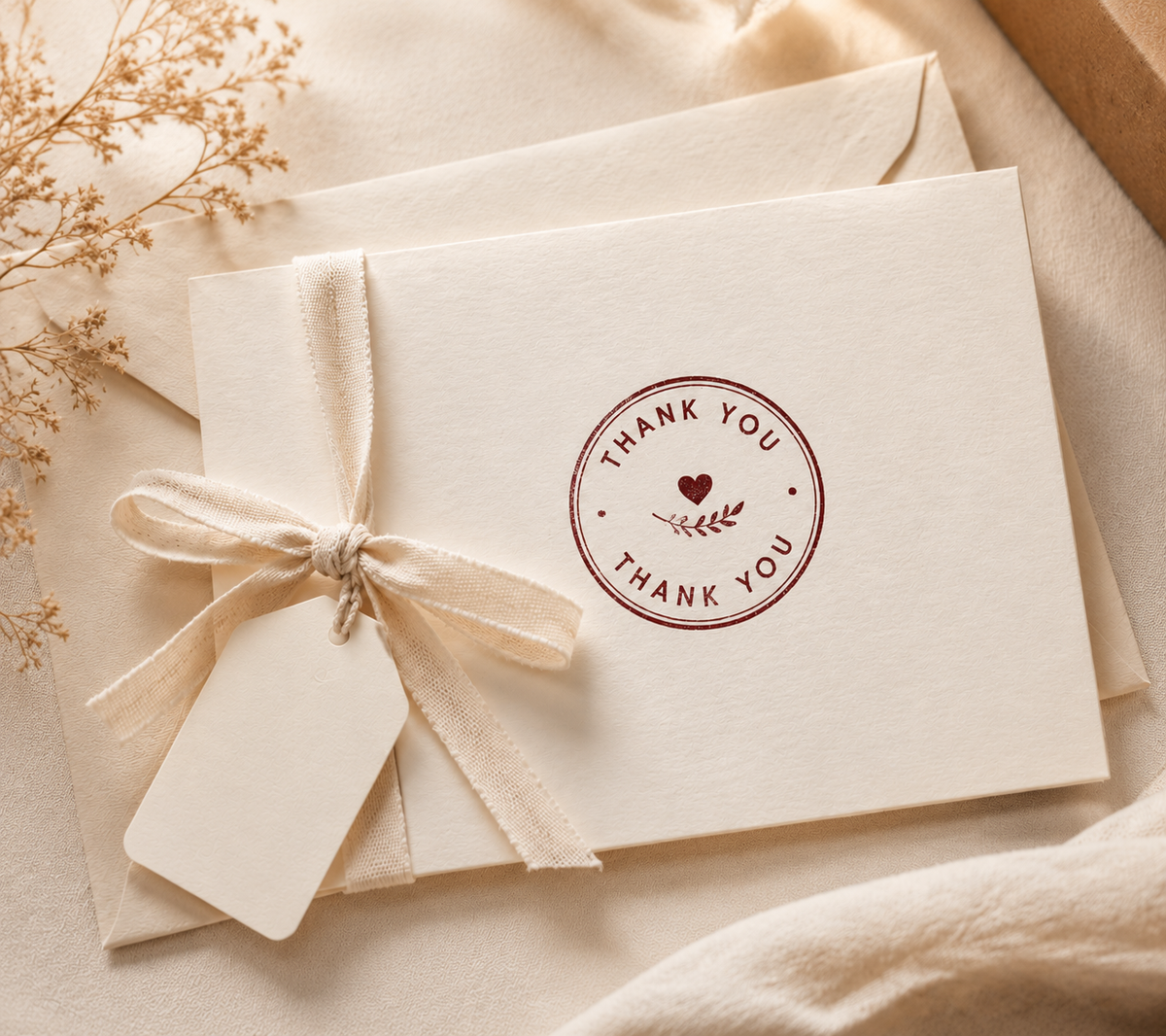 Round thank-you stamp impression on premium stationery