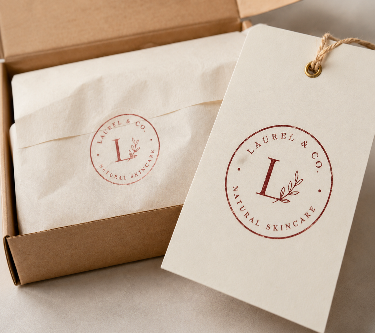 Custom round logo stamp used on product packaging