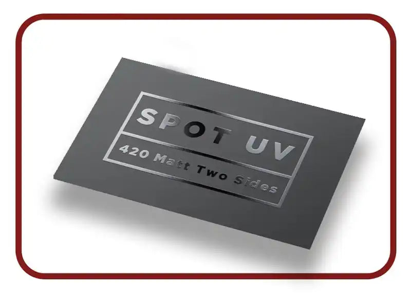 Black business card with ’SPOT UV’ text and minimal design elements.