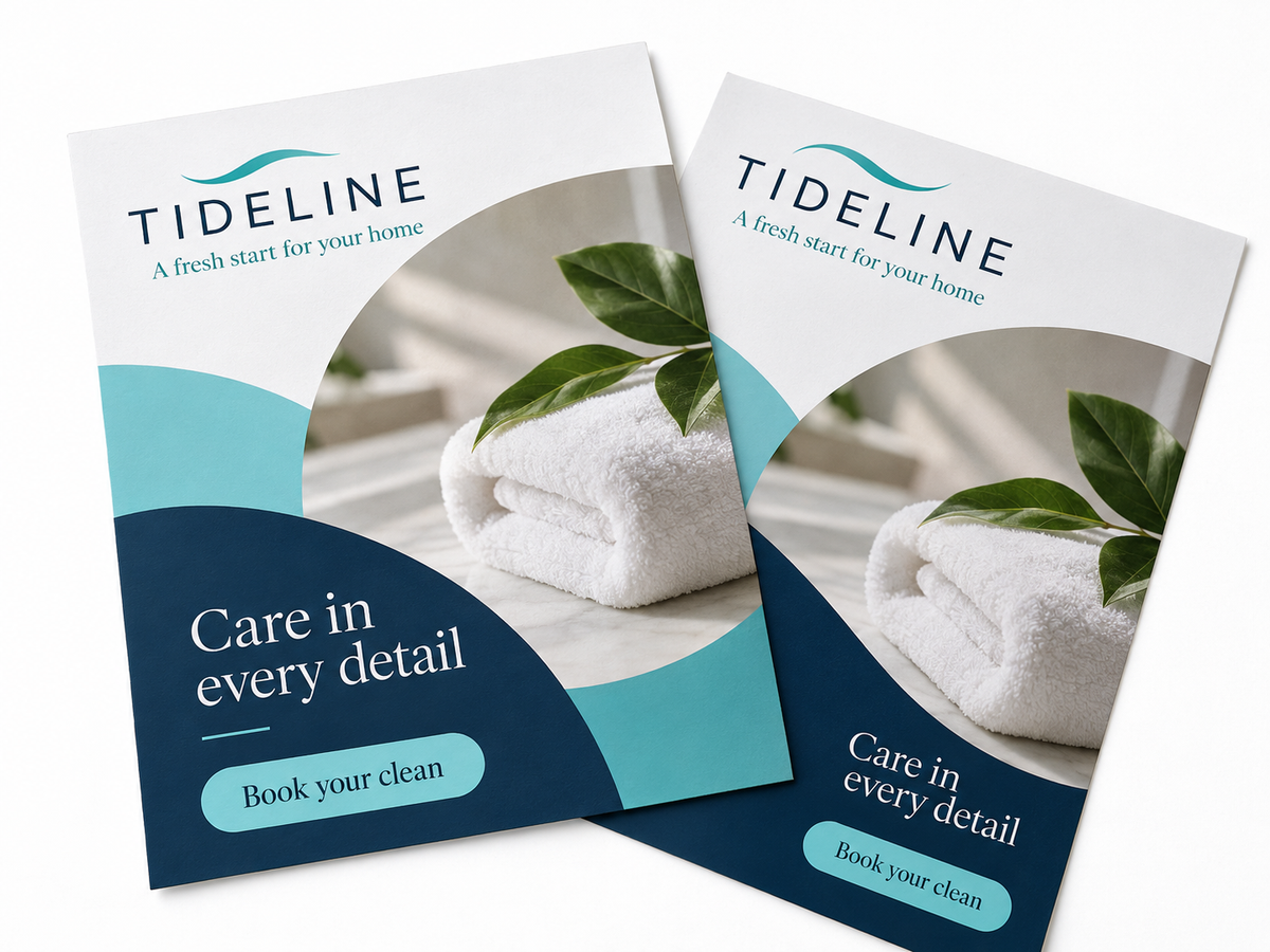 Illustrative design: TIDELINE home cleaning flyer mockup