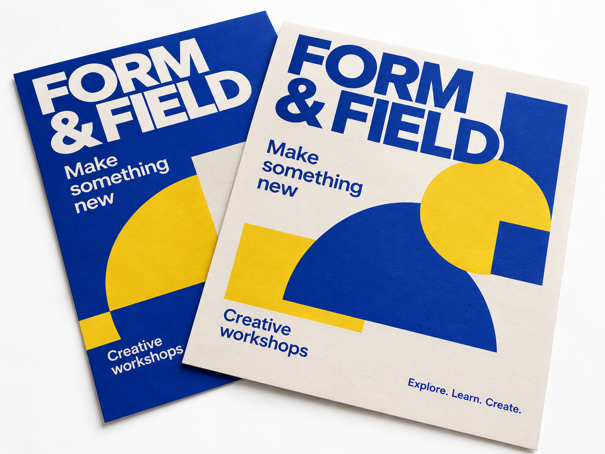Illustrative design: FORM AND FIELD creative workshop flyer mockup
