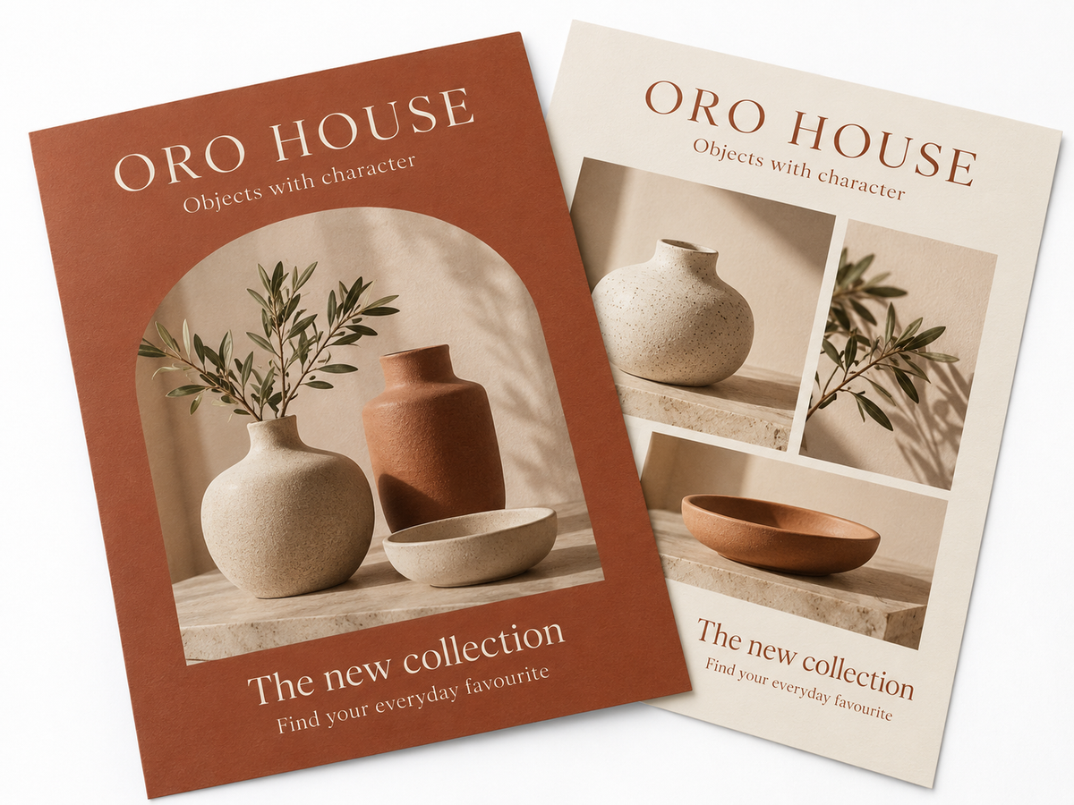 Illustrative design: ORO HOUSE homewares flyer mockup