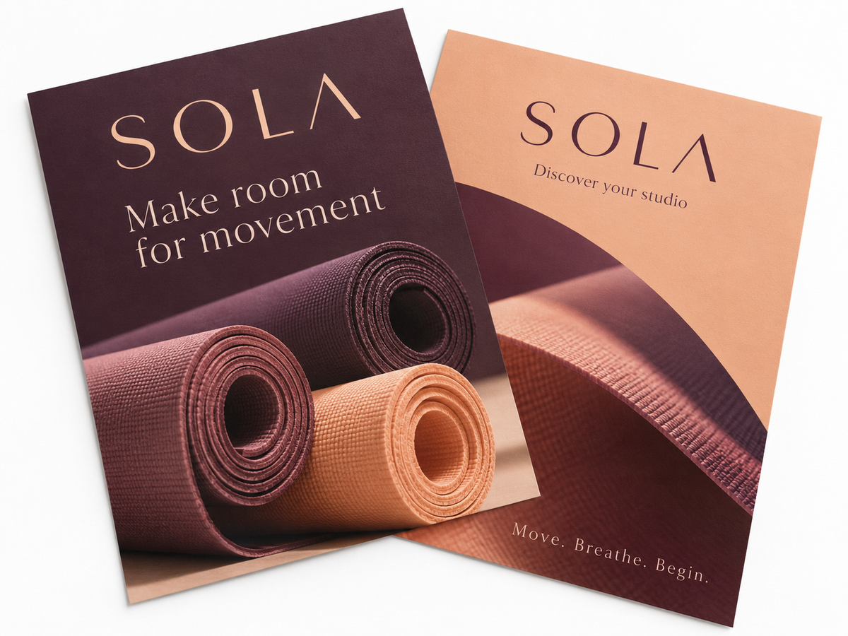 Illustrative design: SOLA fitness marketing flyer mockup