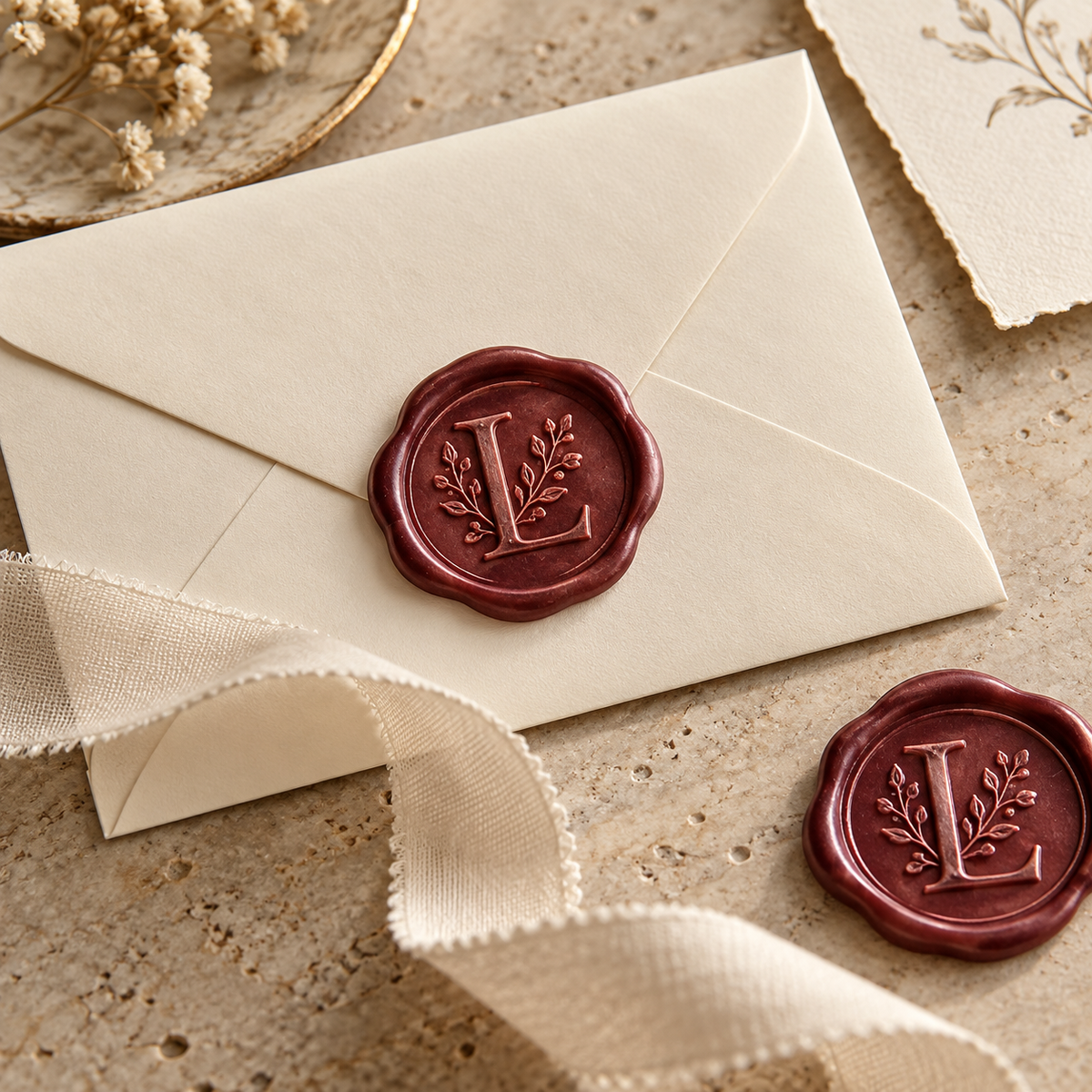 Illustrative application: wax stamp design example for Personalized Wax Seal; final artwork is customized