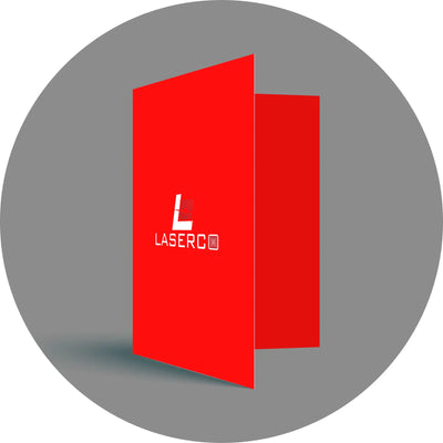 Red folder with a white ’LASER’ logo on the front.